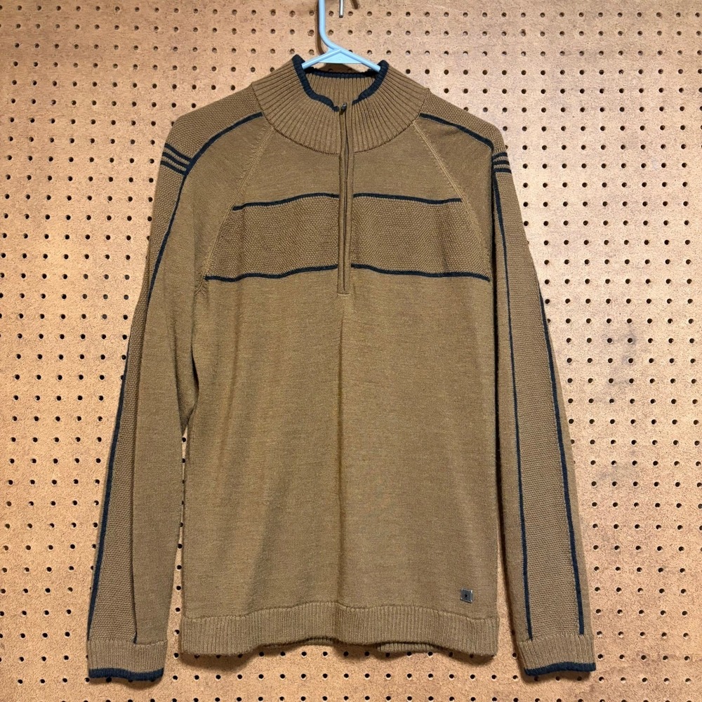 Smartwool Mens Brown Quarter Zip Mock Neck Striped Knit Pullover Sweater Small